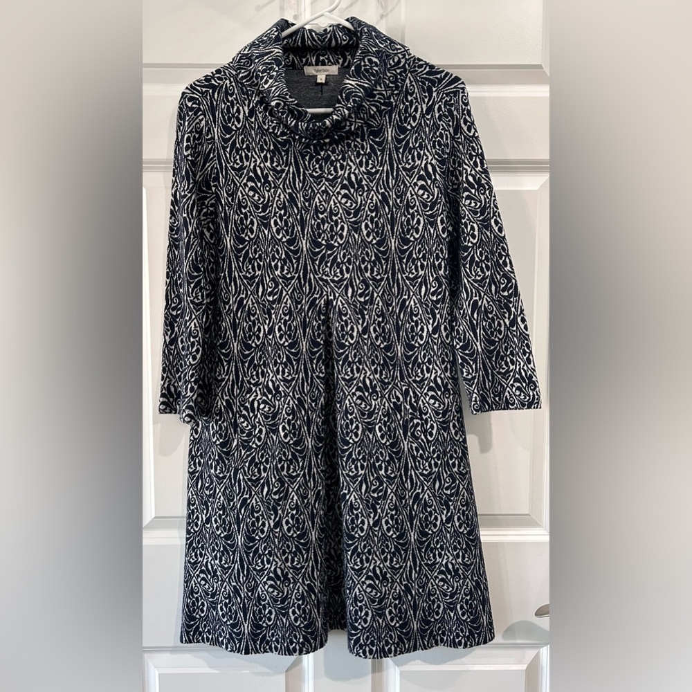 Tyler Boe Kim Dress Womens Size S Navy White Floral Cowl Neck Pockets Stretch‎